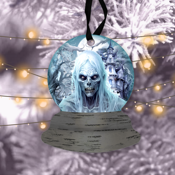 Halloween Snow Globe Ornaments/ Creepy Winter Zombie Ice Creature Tree Ornament