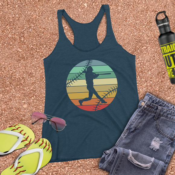 Softball Tank/ Batter Retro Vintage Pastel Blue, Yellow Sunset Gift Tank Top