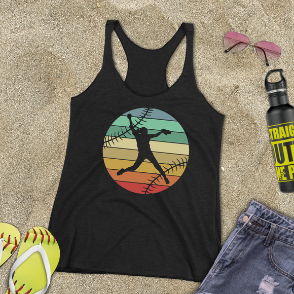 Softball Tank/ Pitcher Retro Vintage Pastel Blue, Yellow Sunset Gift Tank Top