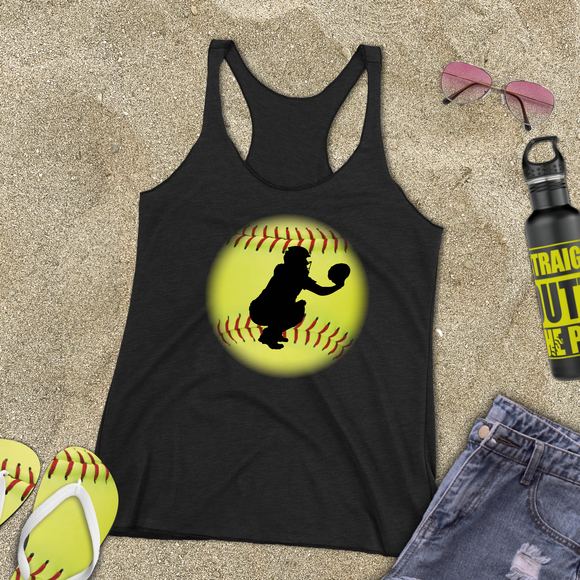 Softball Tank/ Catcher Silhouette Yellow Ball Player Gift Tank Top