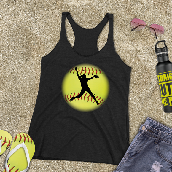 Softball Tank/ Pitcher Silhouette Yellow Ball Player Gift Tank Top