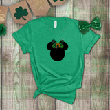Disney St. Patrick’s Day Glitter Shirt/ Irish Green Tartan Plaid Minnie Shirt/ Minnie Gold Bow T-shirt