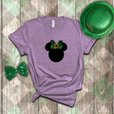 Disney St. Patrick’s Day Glitter Shirt/ Irish Green Tartan Plaid Minnie Shirt/ Minnie Gold Bow T-shirt
