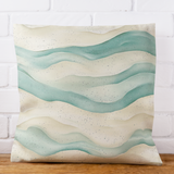 Retro Sand And Aqua Watercolor Abstract Ribbon Waves Pillow Cover