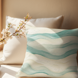 Retro Sand And Aqua Watercolor Abstract Ribbon Waves Pillow Cover