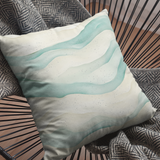Retro Sand And Aqua Watercolor Abstract Ribbon Waves Pillow Cover