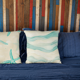 Retro Sand And Aqua Watercolor Abstract Ribbon Waves Pillow Cover