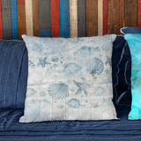 Nautical Throw Pillow Cover/ Watercolor Seashells And Fish Striped Weathered Wood Beach Décor/ Coastal Beach Pillow Gift