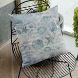 Nautical Throw Pillow Cover/ Watercolor Seashells And Fish Striped Weathered Wood Beach Décor/ Coastal Beach Pillow Gift