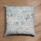 Nautical Throw Pillow Cover/ Watercolor Seashells And Fish Striped Weathered Wood Beach Décor/ Coastal Beach Pillow Gift