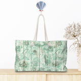 Nautical Tote Rope Handle Bag/ Sea Green Beach Wood Seashells Starfish Coastal Tropical Large Weekender Beach Bag