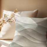 Creamy Natural Taupe And Blue Watercolor Coastal Waves, Morning Blue Coastal Collection, Beach Pillow Cover
