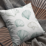 Creamy Natural Taupe And Blue Watercolor Seashells, Morning Blue Coastal Collection, Beach Pillow Cover
