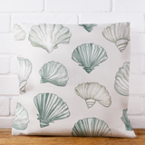 Creamy Natural Taupe And Blue Watercolor Seashells, Morning Blue Coastal Collection, Beach Pillow Cover