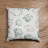 Creamy Natural Taupe And Blue Watercolor Seashells, Morning Blue Coastal Collection, Beach Pillow Cover