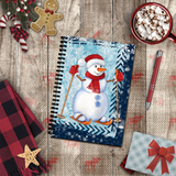 Christmas Journal/ Vintage Watercolor Skiing Snowman Notebook/ Diary Gift