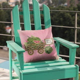 Watermelon Throw Pillow Cover/ Watercolor Pink Green Watermelon Harvest Farmhouse Wood Cart Sign Summer Décor