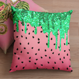 Watermelon Throw Pillow Cover/ Watercolor Summer Glam Green Drips Summer Décor
