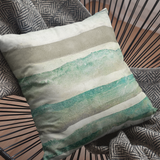 Coastal Retro Watercolor Beach Seafoam Green, Sage And Creamy Natural Sand Stripes Pillow Cover