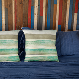 Coastal Retro Watercolor Beach Seafoam Green, Sage And Creamy Natural Sand Stripes Pillow Cover