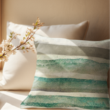 Coastal Retro Watercolor Beach Seafoam Green, Sage And Creamy Natural Sand Stripes Pillow Cover