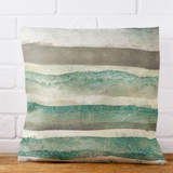 Coastal Retro Watercolor Beach Seafoam Green, Sage And Creamy Natural Sand Stripes Pillow Cover