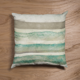 Coastal Retro Watercolor Beach Seafoam Green, Sage And Creamy Natural Sand Stripes Pillow Cover