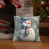 Christmas Throw Pillow Cover/ Watercolor Country Plaid Snowman With Tie Dye Scarf Holiday Decor
