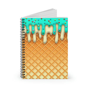 Ice Cream Journal/ Ice Cream Drip Waffle Cone Mint And Vanilla With Sprinkles Summer Notebook/ Diary Gift
