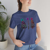 Christmas Shirts/ Watercolor Tie Dye Leopard Print Holiday Trees With Purple, Teal, Pink Bows T shirts