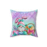 Easter Bunny Gnome Pillow/ Basket Eggs On Purple Pastel Plaid With Watercolor Drips Spring Décor