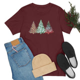 Christmas Shirts/ Watercolor 3 Pine Trees Stripe, Holly Leaves, Snowflakes T shirts