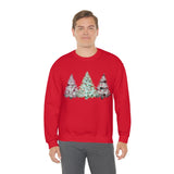 Christmas Sweatshirt/ Watercolor 3 Pine Trees Black And White Deer/ Green Holly Leaves Pajama Winter Fleece Sweater