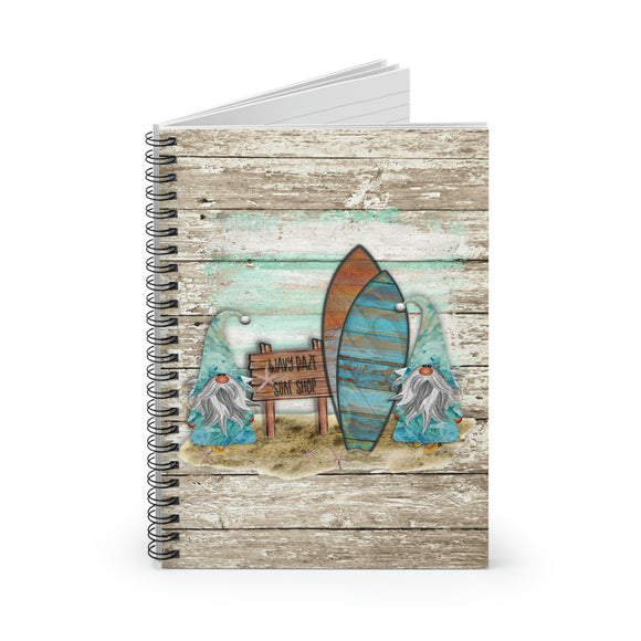Gnome Journal/ Tropical Blue Watercolor Surfing Beach Gnomes Summer Notebook/ Diary Gift