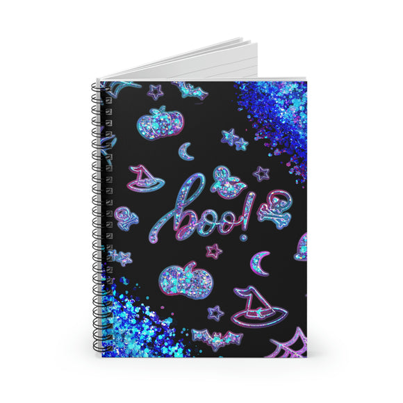 Halloween Journal/ Glam Blue Ghosts, Witch Hat, Pumpkins, Moon And Stars Notebook/ Diary Gift