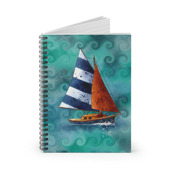Nautical Journal/ Navy Sailboat Curled Ocean Waves Coastal Tropical Summer Notebook/ Diary Gift