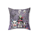 Halloween Throw Pillow/ Spooky Moon Cute Watercolor Voodoo Dolls And Black Magic Spells Cat Decor