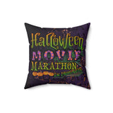 Halloween Pillow/ Halloween Movie Marathon In Progress Purple Orange Marquee Letter Lights On Purple Typography Decor
