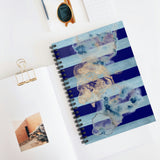 Nautical Journal/ Navy Blue Stripe Ocean Wave Swirls Coastal Tropical Summer Notebook/ Diary Gift