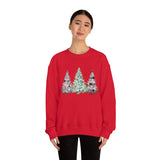 Christmas Sweatshirt/ Watercolor 3 Pine Trees Black And White Deer/ Green Holly Leaves Pajama Winter Fleece Sweater