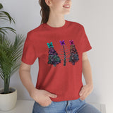 Christmas Shirts/ Watercolor Tie Dye Leopard Print Holiday Trees With Purple, Teal, Pink Bows T shirts