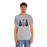 Christmas Shirts/ Watercolor Tie Dye Leopard Print Holiday Trees With Purple, Teal, Pink Bows T shirts