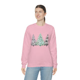 Christmas Sweatshirt/ Watercolor 3 Pine Trees Black And White Deer/ Green Holly Leaves Pajama Winter Fleece Sweater