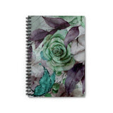 Rose Journal/ Watercolor Green Rose Purple Leaves Teal Butterfly Fantasy Notebook/ Diary Gift