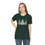 Christmas Shirts/ Watercolor 3 Pine Trees Stripe, Holly Leaves, Snowflakes T shirts