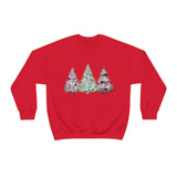 Christmas Sweatshirt/ Watercolor 3 Pine Trees Black And White Deer/ Green Holly Leaves Pajama Winter Fleece Sweater