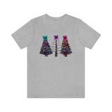 Christmas Shirts/ Watercolor Tie Dye Leopard Print Holiday Trees With Purple, Teal, Pink Bows T shirts