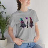 Christmas Shirts/ Watercolor Tie Dye Leopard Print Holiday Trees With Purple, Teal, Pink Bows T shirts