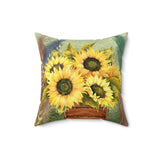 Autumn Fall Pillow/ Watercolor Yellow Sunflowers Wood Crate And Colored Pampas Grasses Decor