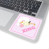 Stork Baby Girl Stickers/ Pink Caution Sign Stork Crossing Laptop Decal, Planner, Journal Vinyl Stickers